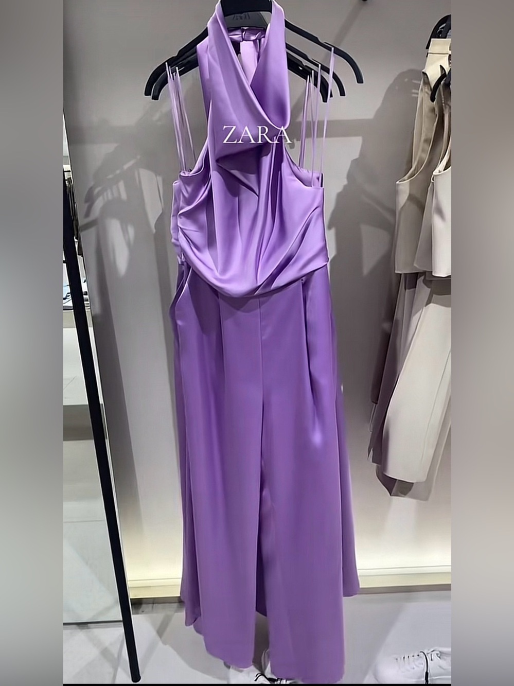 ZARA Lilac Satin Cowl-Neck Jumpsuit